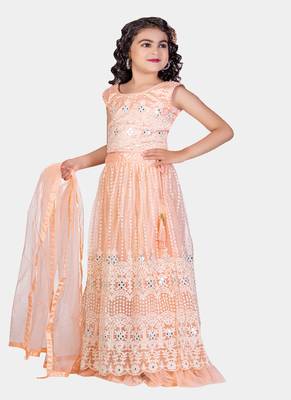 Peach Real Mirror Hand Work Net Lehenga Choli with Stunning Tessel 3