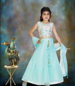 Sky Blue Double Frill Work Plain Net Lehenga Choli with Authentic Tessel