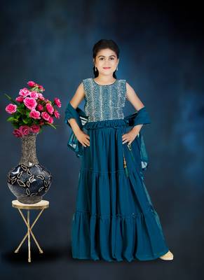 Rama Frill Work Plain Georgette Lehenga Choli with Tessel 1