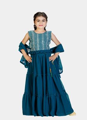 Rama Frill Work Plain Georgette Lehenga Choli with Tessel 2