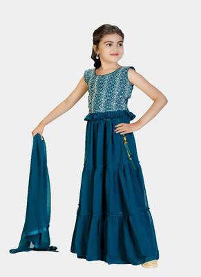 Rama Frill Work Plain Georgette Lehenga Choli with Tessel 3