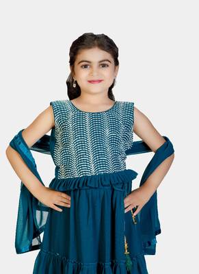 Rama Frill Work Plain Georgette Lehenga Choli with Tessel 4
