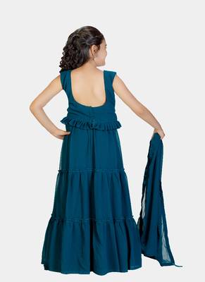 Rama Frill Work Plain Georgette Lehenga Choli with Tessel 5