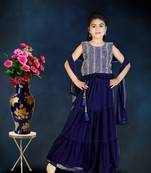 Blue Frill Work Plain Georgette Lehenga Choli with Tessel