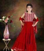 Maroon Frill Work Plain Georgette Lehenga Choli with Tessel