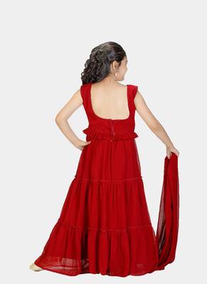 Maroon Frill Work Plain Georgette Lehenga Choli with Tessel 4