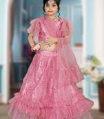Pink Embroidery Sequence Frill Work Net Lehenga Choli