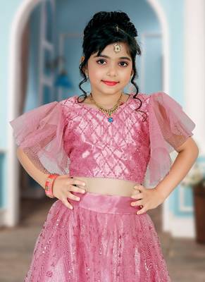 Pink Embroidery Sequence Frill Work Net Lehenga Choli 4