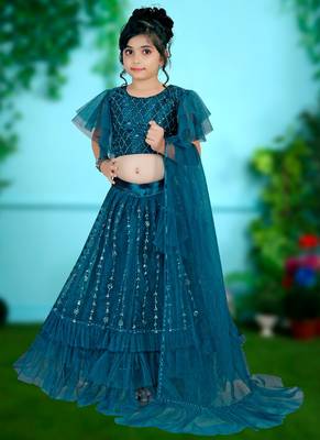 Rama Embroidery Sequence Frill Work Net Lehenga Choli 1
