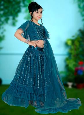 Rama Embroidery Sequence Frill Work Net Lehenga Choli 2
