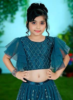 Rama Embroidery Sequence Frill Work Net Lehenga Choli 3