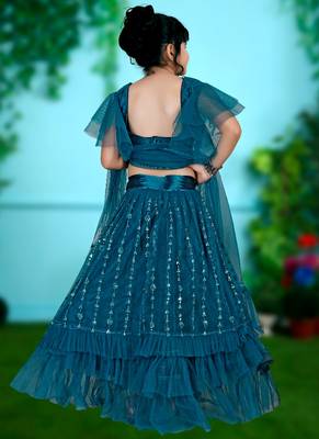 Rama Embroidery Sequence Frill Work Net Lehenga Choli 4