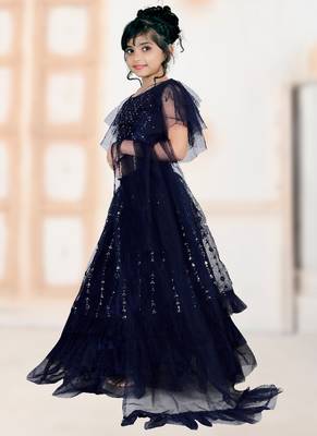 Blue Embroidery Sequence Frill Work Net Lehenga Choli 2