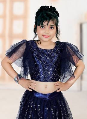 Blue Embroidery Sequence Frill Work Net Lehenga Choli 3