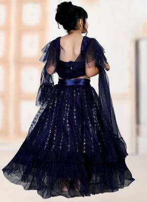 Blue Embroidery Sequence Frill Work Net Lehenga Choli 4
