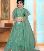 Aqua Green Embroidery Sequence Frill Work Net Lehenga Choli