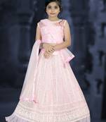 Pink Embroidery Sequence Thread Work Net Lehenga Choli