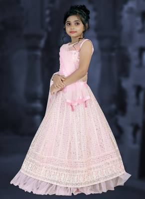 Pink Embroidery Sequence Thread Work Net Lehenga Choli 2