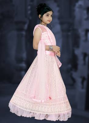 Pink Embroidery Sequence Thread Work Net Lehenga Choli 3