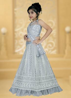 Grey Embroidery Sequence Thread Work Net Lehenga Choli 2