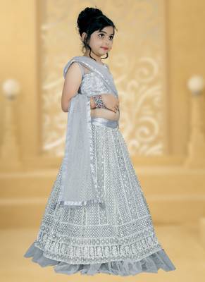 Grey Embroidery Sequence Thread Work Net Lehenga Choli 3