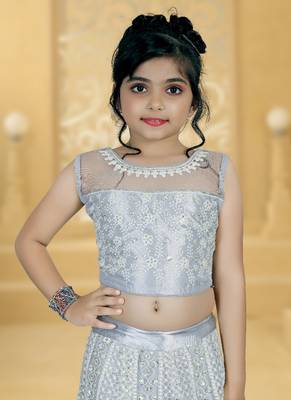 Grey Embroidery Sequence Thread Work Net Lehenga Choli 4