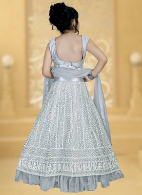 Grey Embroidery Sequence Thread Work Net Lehenga Choli 5