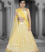 Yellow Embroidery Sequence Thread Work Net Lehenga Choli