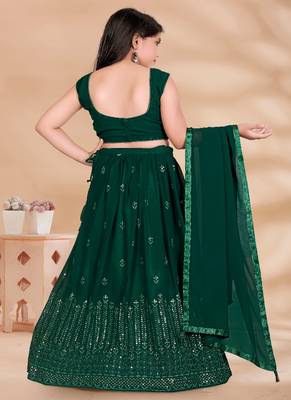 Dark Green Sequence Thread Work Pure Georgette Lehenga Choli With Tessel 4