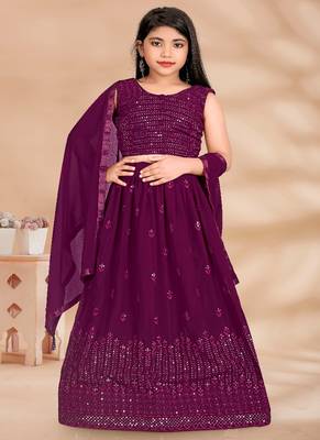Maroon Sequence Thread Work Pure Georgette Lehenga Choli With Tessel 1