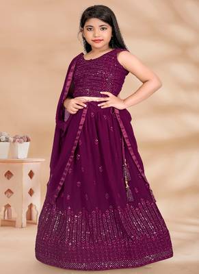 Maroon Sequence Thread Work Pure Georgette Lehenga Choli With Tessel 2