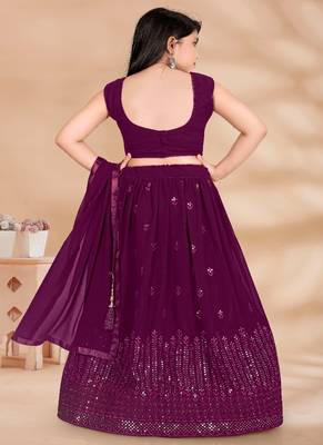 Maroon Sequence Thread Work Pure Georgette Lehenga Choli With Tessel 4