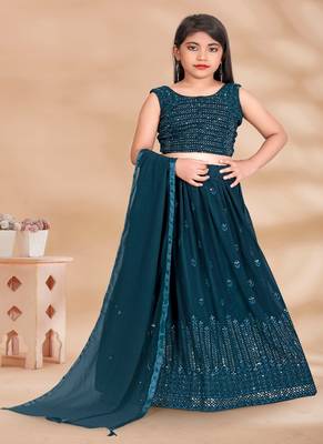 Rama Sequence Thread Work Pure Georgette Lehenga Choli With Tessel 1