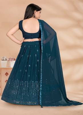 Rama Sequence Thread Work Pure Georgette Lehenga Choli With Tessel 4