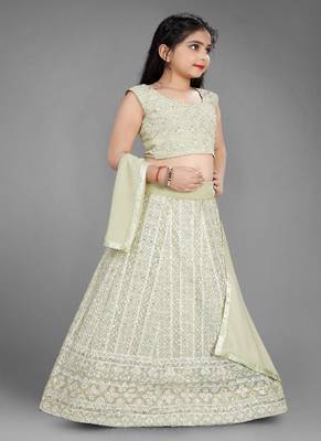 Light Pista Pure Lucknow Chikan Work Georgette Lehenga with Tessel 3