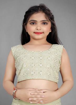 Light Pista Pure Lucknow Chikan Work Georgette Lehenga with Tessel 5