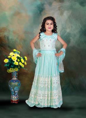 SKY Real Mirror Hand Work Net Lehenga Choli with Stunning Tessel 1