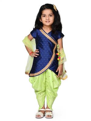 Navy Blue Asymmetrical Kurta with Dhoti & Tassels 1