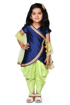 Navy Blue Asymmetrical Kurta with Dhoti & Tassels