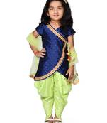 Navy Blue Asymmetrical Kurta with Dhoti & Tassels