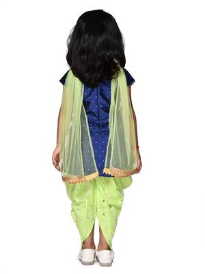 Navy Blue Asymmetrical Kurta with Dhoti & Tassels 2
