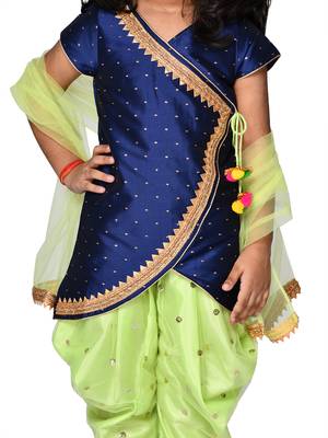 Navy Blue Asymmetrical Kurta with Dhoti & Tassels 3