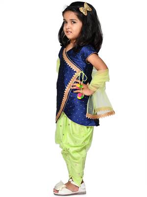 Navy Blue Asymmetrical Kurta with Dhoti & Tassels 4