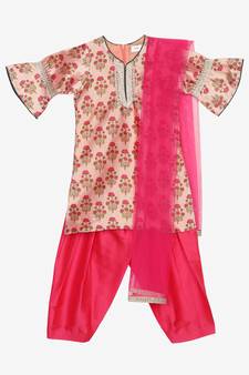 Floral Printed Kurta with Peplum Sleeves & Salwar