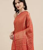 Red Kanjeevaram Silk Blend Saree With Blouse Piece
