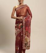 Maroon Organza Saree With Blouse Piece