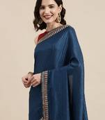 Blue Vichitra Silk saree with blouse piece