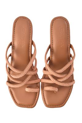 Peach Lace Adorned Nude Block Heels 4