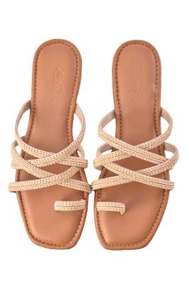 Cr  me Lace Adorned Nude Flats 4