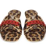 Leopard Print Flats With Red Chain
